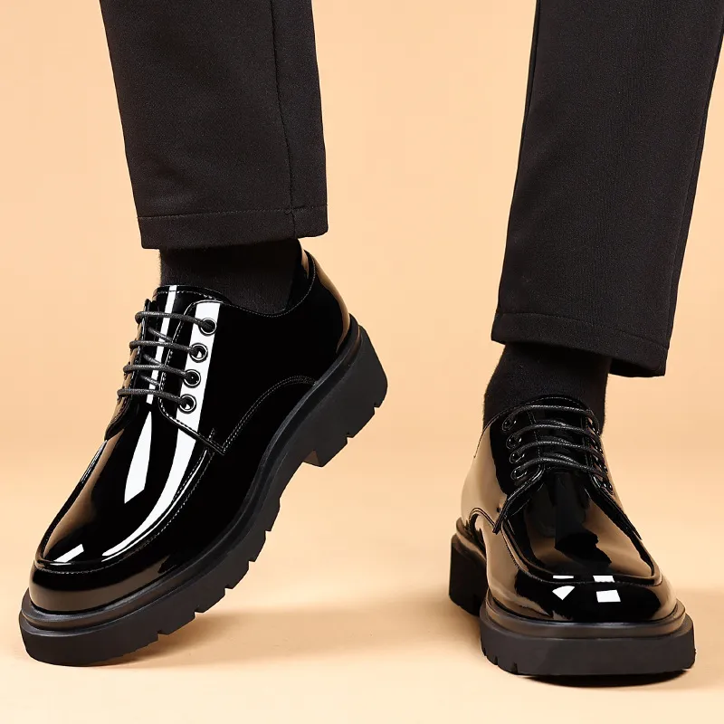 QLFashion chaussures hommes brillant jeunesse plate-forme accrue affaires styliste robe gros orteil
